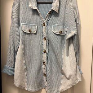 Le Lis Light Blue Waffle Knit Top or Shacket